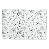 Schwarz auf weißem Blumenmuster Minimalistisch Mod Kissenbezug (Rückseite)