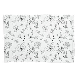 Schwarz auf weißem Blumenmuster Minimalistisch Mod Kissenbezug