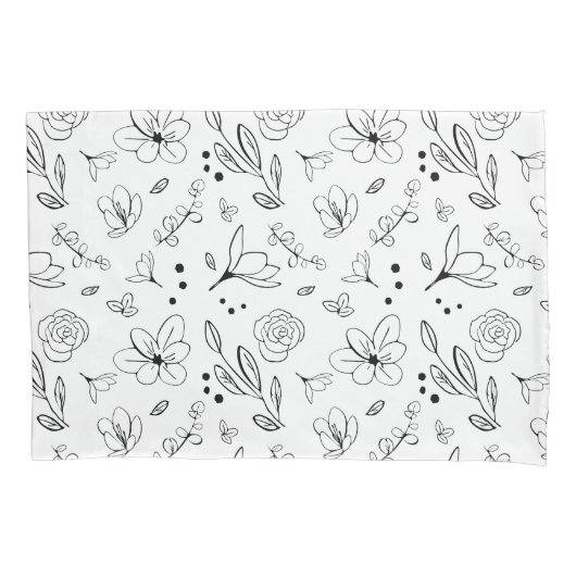 Schwarz auf weißem Blumenmuster Minimalistisch Mod Kissenbezug (Vorderseite)