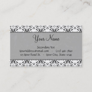 Schwarz auf weißem Damast und Streifen mit Monogra Visitenkarte