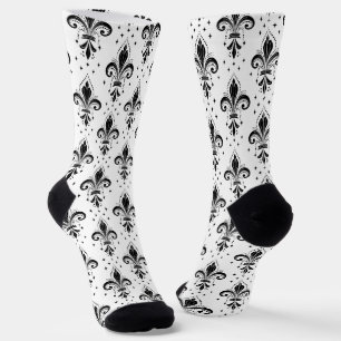 Schwarz auf weißem Fleur-de-Lis-Muster Socken