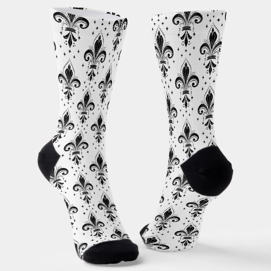 Schwarz auf weißem Fleur-de-Lis-Muster Socken (Gewinkelt)