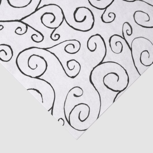 Schwarz auf weißem, handgemalten, kurvigem Muster Seidenpapier (Detail)