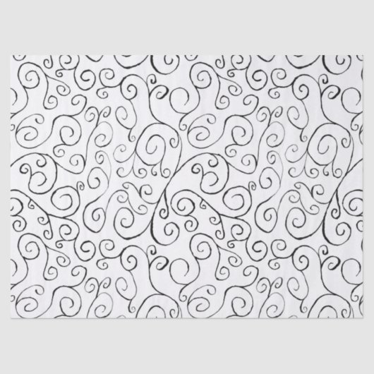 Schwarz auf weißem, handgemalten, kurvigem Muster Seidenpapier (Vorderseite)