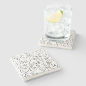 Schwarz auf weißem, handgemalten, kurvigem Muster Steinuntersetzer (Seitenansicht)