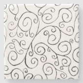 Schwarz auf weißem, handgemalten, kurvigem Muster Steinuntersetzer (Vorderseite)