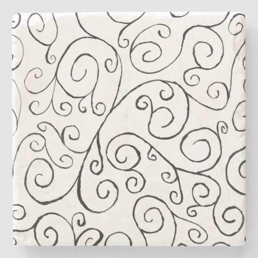 Schwarz auf weißem, handgemalten, kurvigem Muster Steinuntersetzer (Vorderseite)