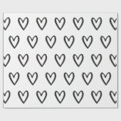 Schwarz auf weißem, handgezeichnetem Herzen Geschenkpapier (Flach)