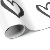 Schwarz auf weißem, handgezeichnetem Herzen Geschenkpapier (Rolleneckpunkt)
