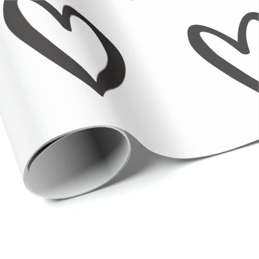 Schwarz auf weißem, handgezeichnetem Herzen Geschenkpapier (Rolleneckpunkt)