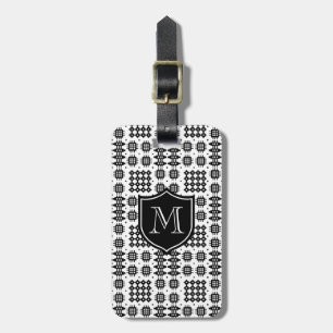 Schwarz auf weißem Imitat Welsh Tapesty Monogram Gepäckanhänger