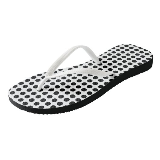 Schwarz auf weißem Medium Größe Horizontal Polka P Badesandalen (Schrägansicht)