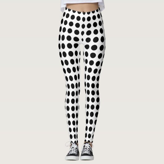 Schwarz auf weißem Medium Größe Horizontal Polka P Leggings (Vorderseite)