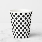 Schwarz auf weißem Medium Polka Dots Pappbecher (Rückseite)