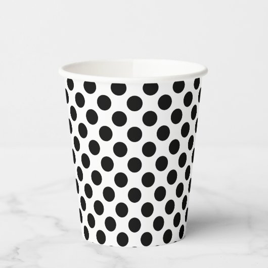 Schwarz auf weißem Medium Polka Dots Pappbecher (Links)