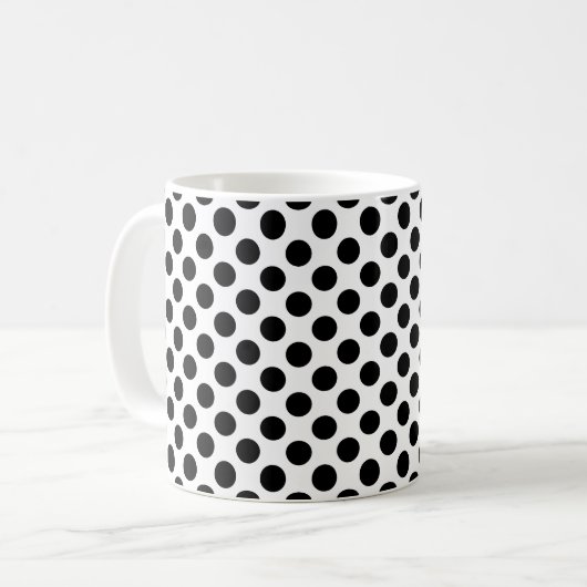 Schwarz auf weißem Mittelformat Polka Dots Muster Kaffeetasse (Vorderseite Links)