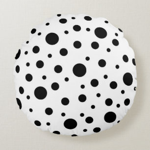 Schwarz auf weißem Polka-Dot-Muster Rundes Kissen