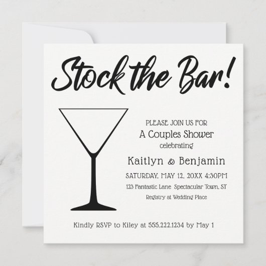 Schwarz auf weißem Script Stock die Bar Couples Du Einladung (Vorderseite)