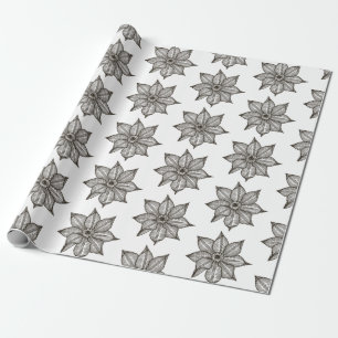 Schwarz auf weißen Blume Geschenkpapier