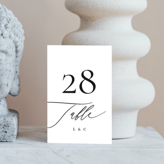 Schwarz auf weißer Kalligrafie Moderne Hochzeit Tischnummer