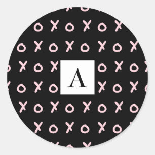 Schwarz & Baby Pink X O XO XO's trendy süß Runder Aufkleber