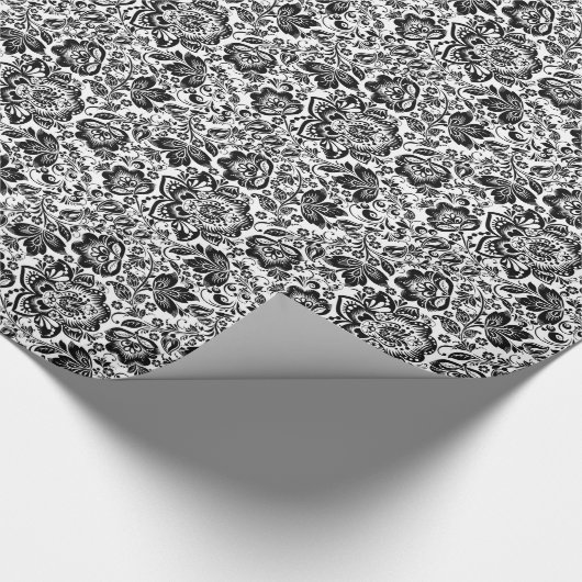 Schwarz-Barock-Blume-Muster Geschenkpapier (Ecke)