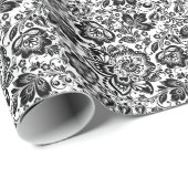 Schwarz-Barock-Blume-Muster Geschenkpapier (Rolleneckpunkt)