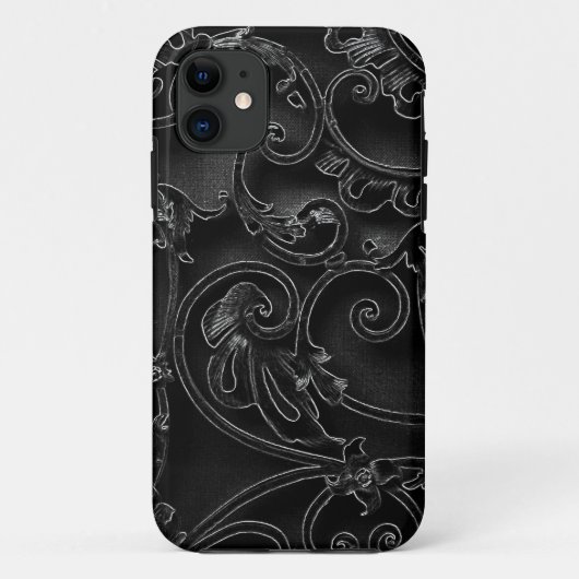Schwarz-Barockwirbelmuster Case-Mate iPhone Hülle (Rückseite)