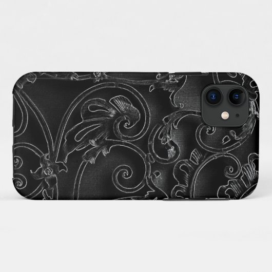Schwarz-Barockwirbelmuster Case-Mate iPhone Hülle (Rückseite (Horizontal))
