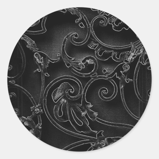 Schwarz-Barockwirbelmuster Runder Aufkleber (Vorderseite)