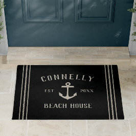 Schwarz | Beach House Rustic Anchor Personalisiert Fußmatte