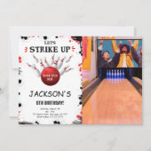 Schwarz bearbeitbarer Bowling Foto Einladung (Vorderseite)