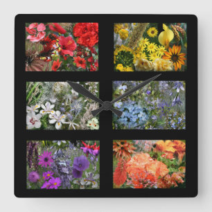 Schwarz-beflecktes Glasfenster-Blumen-Garten Quadratische Wanduhr