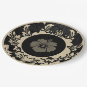 Schwarz-Beige Blumenplatte Pappteller (Schrägansicht)