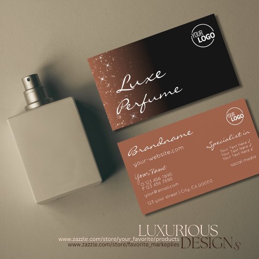 Schwarz-Beige-Braune Glitzer-Stars mit Logo Visitenkarte