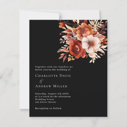 Schwarz-Beige-Bronzestrauß-orange-Blütenhochzeit (Vorderseite)