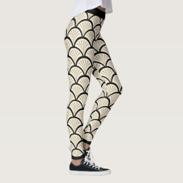 Schwarz-Beige-Deko-Blume Leggings