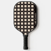 Schwarz-Beige Geometrisches Muster Modernes Monogr Pickleball Schläger (Vorderseite)
