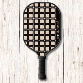 Schwarz-Beige Geometrisches Muster Modernes Monogr Pickleball Schläger