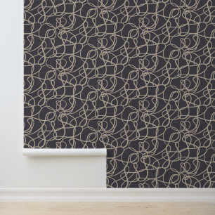 Schwarz Beige Gray Doodle Line Muster Tapete