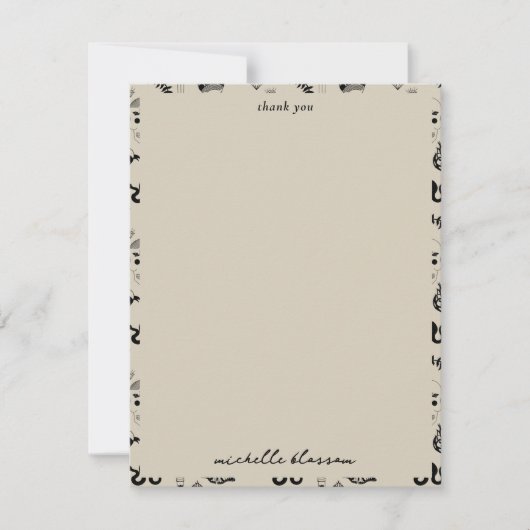 Schwarz & Beige Hand Dragezeichnetes Tattoo-Muster Dankeskarte (Vorderseite)