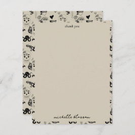 Schwarz & Beige Hand Dragezeichnetes Tattoo-Muster Dankeskarte