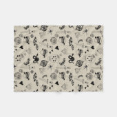 Schwarz & Beige Hand Dragezeichnetes Tattoo-Muster Fleecedecke (Vorderseite (Horizontal))