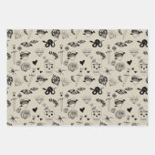Schwarz & Beige Hand Dragezeichnetes Tattoo-Muster Geschenkpapier Set (Vorderseite 2)