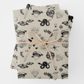 Schwarz & Beige Hand Dragezeichnetes Tattoo-Muster Geschenkpapier Set (Beispiel)