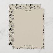 Schwarz & Beige Hand Dragezeichnetes Tattoo-Muster Mitteilungskarte (Vorne/Hinten)