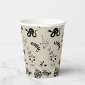 Schwarz & Beige Hand Dragezeichnetes Tattoo-Muster Pappbecher (Rechts)