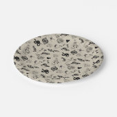 Schwarz & Beige Hand Dragezeichnetes Tattoo-Muster Pappteller (Schrägansicht)