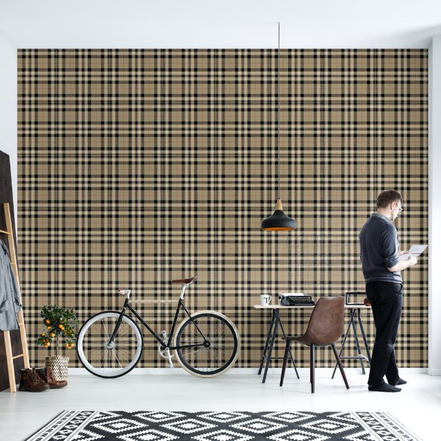 Schwarz + Beige Karo Tapete (Wohnbereich)