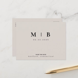 Schwarz-Beige-Monogramm-Hochzeit Sichern Sie das D Ankündigungspostkarte